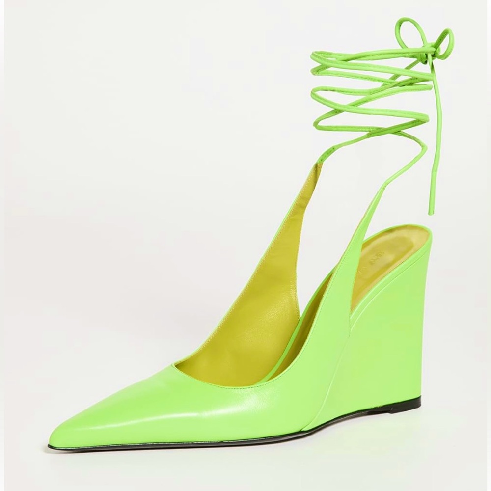BY FAR | Vaughn Fresh Lime Green Nappa Leather Wedge, size 37